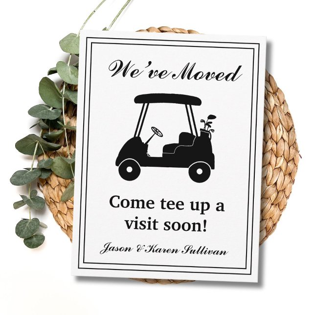 Vi Har Flyttat Elegant Golfkärra Siluett Nytt Hem Vykort (Skapare uppladdad)