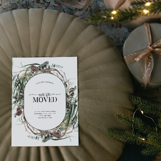 Vi har flyttat Eucalyptus Dusty Flytta Announcemen Julkort (Sending your family and friends a festive 'We've Moved!' Christmas card!
)