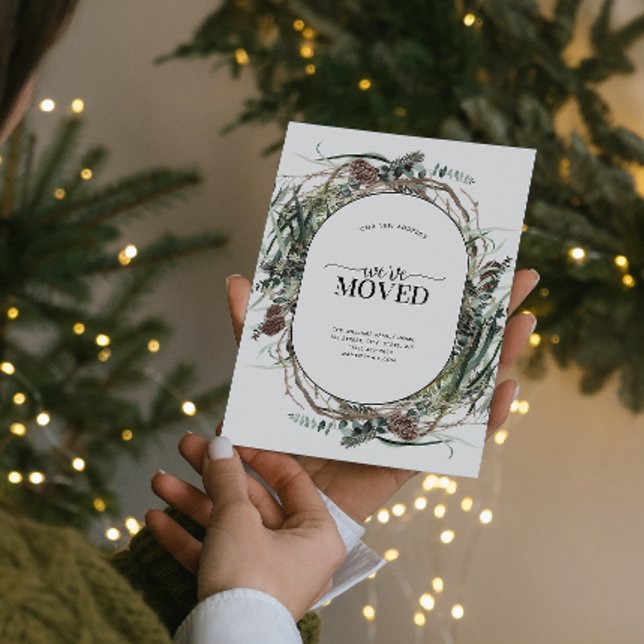 Vi har flyttat Eucalyptus Dusty Winter Meddelande Vykort (Celebrate the new beginning with this festive 'We've Moved" postcard!
)