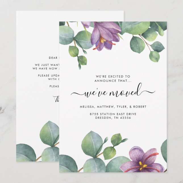 Vi har flyttat Eucalyptus Flytta Announcement Anteckningskort (Fram/baksida)