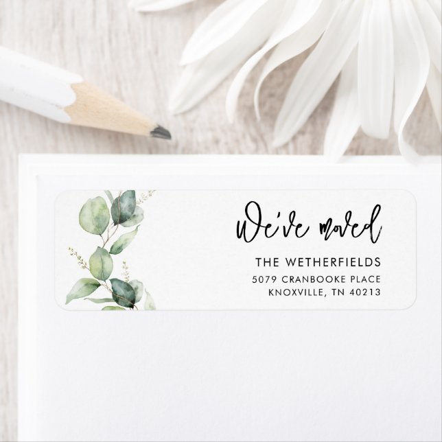 Vi har flyttat Eucalyptus Flytta Returadress Returadress Etikett (Insitu)