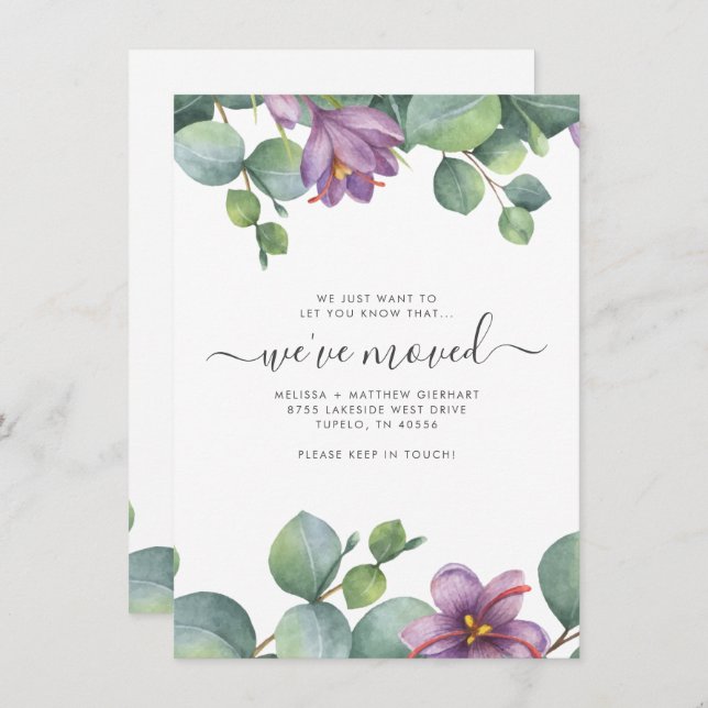 Vi har Flyttat Eucalyptus Foliage Flytta Meddelande (Fram/baksida)