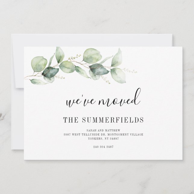 Vi har flyttat Eucalyptus Förändring av Adress Fly Meddelande (Framsida)