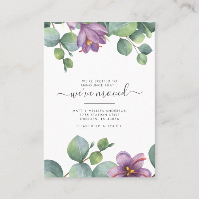 Vi har Flyttat Eucalyptus Förändring av Adress Fly Visitkort (Framsida)