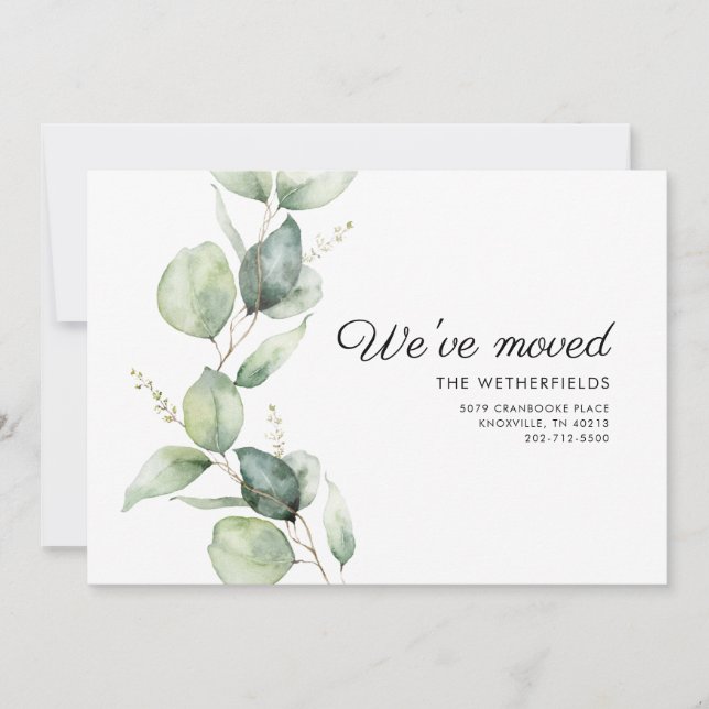 Vi har flyttat Eucalyptus Greenery Flytta Meddelande (Framsida)