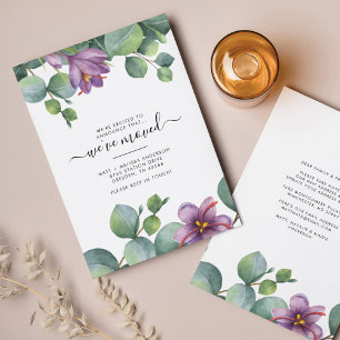 Vi har flyttat Eucalyptus Lila Grönt Foliage Flytt Anteckningskort