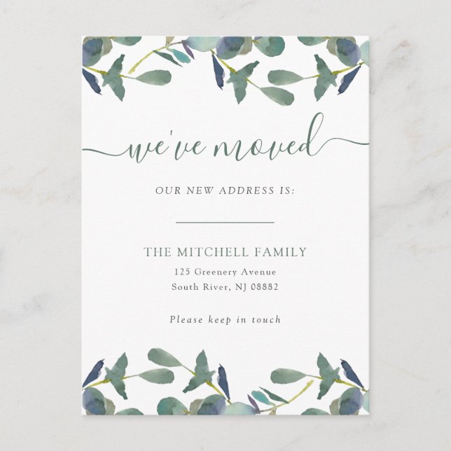 Vi har flyttat Eucalyptus Vapensköld | Flytta Medd Inbjudan Vykort (Framsida)