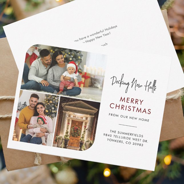 Vi har flyttat Family Photo Collage Flytta (Christmas Family Photo Collage Moving Announcement Script Change of Address Card)