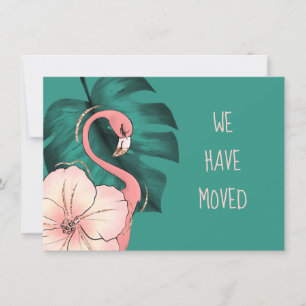 Vi har Flyttat Florida Flamingo Monstera Löv Meddelande