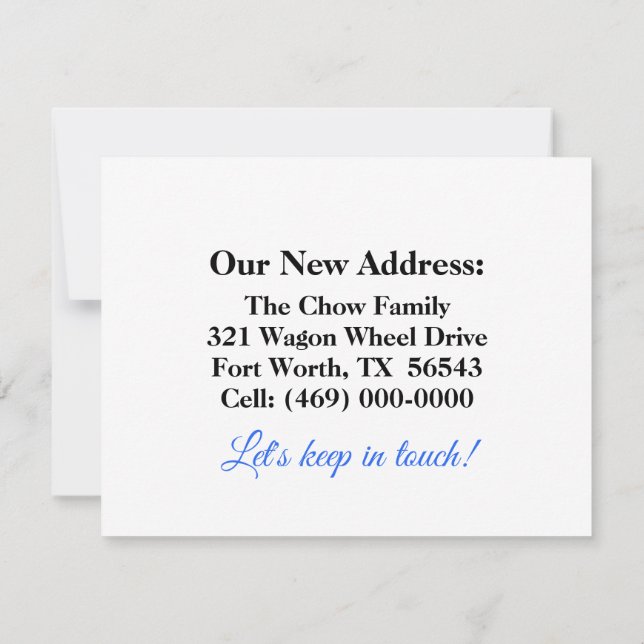 Vi har flyttat Flytta annonsanteckningskort Anteckningskort (Baksida)