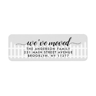 Vi har flyttat Flytta Announcement Picket Fence Gr Returadress Etikett