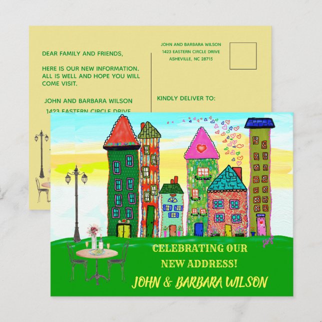 Vi har Flyttat Flytta av budgetstadshus och Meddelande Vykort (Fram/baksida)