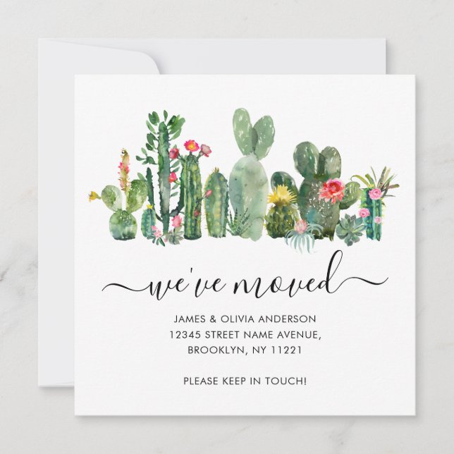 Vi har flyttat Flytta i moderna Cacti Desert Plant Meddelande (Framsida)