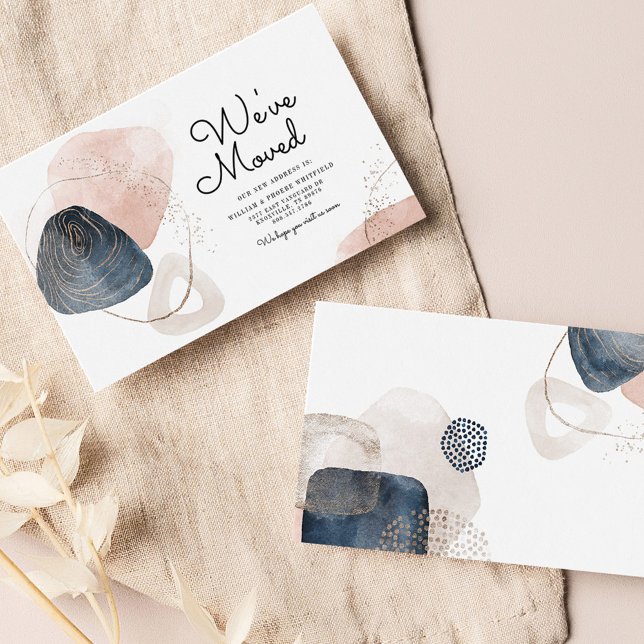 Vi har flyttat Flytta Ny adress Visitkort (Moving Announcement Abstract Pattern Chic)