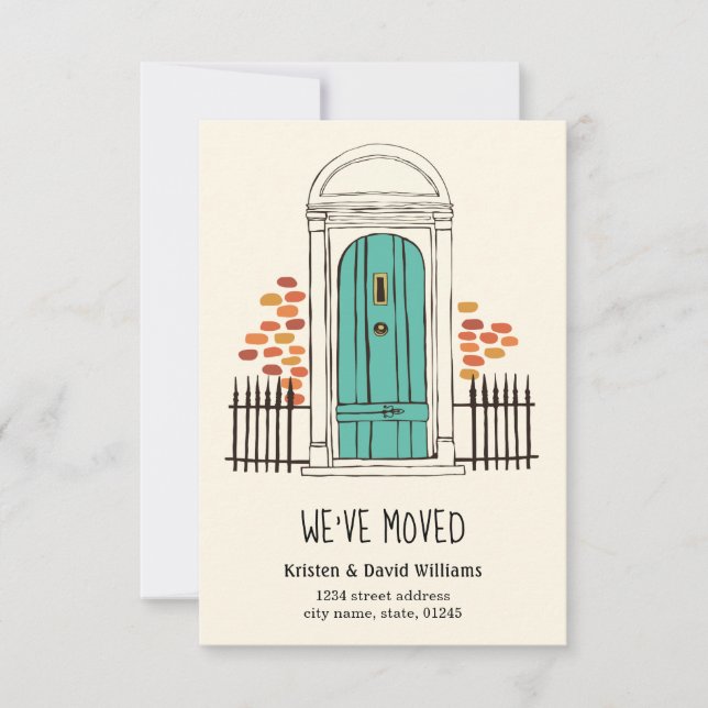 Vi har Flyttat - Flytta vid blå dörr Meddelande (Framsida)