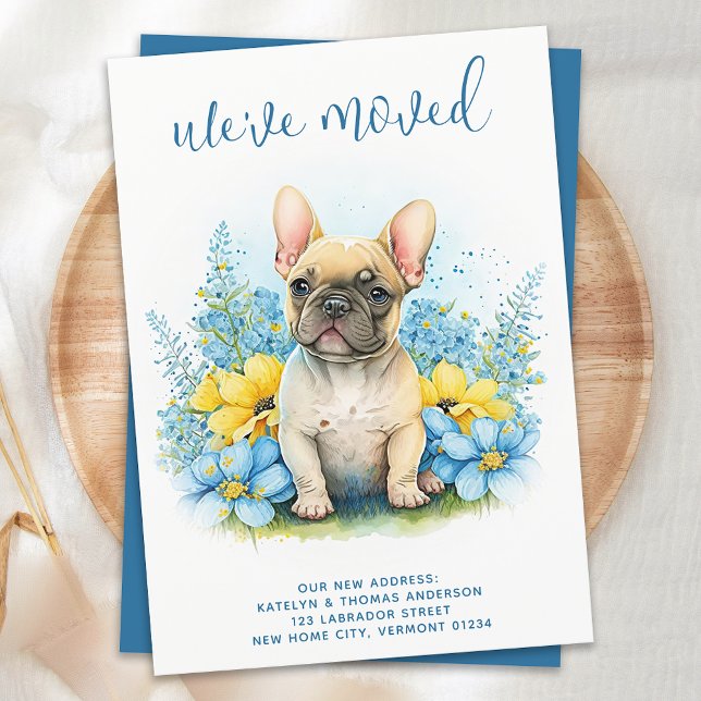 Vi har flyttat Fransk Bulldog Puppy Hund Flytta Meddelande (Skapare uppladdad)