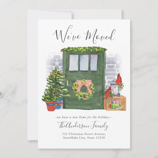 Vi har flyttat Front Door Julens Helgdag Flytta Meddelande (Framsida)