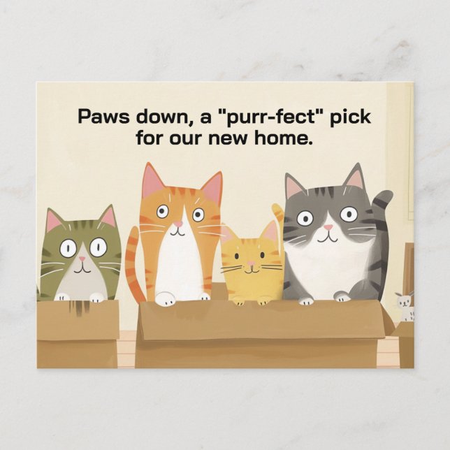 Vi har flyttat Funny Cats New Home Notice Vykort (Framsida)