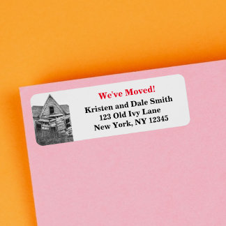 Vi har flyttat Funny Old Dilapididated House Returadress Etikett