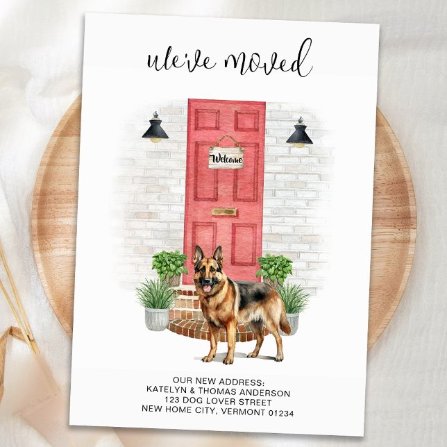 Vi har flyttat German Shepherd Red Door Hund Flytt Meddelande (Skapare uppladdad)