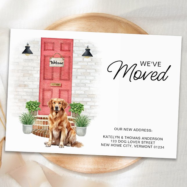 Vi har flyttat Golden Retriever Red Door Hund Flyt Meddelande (Skapare uppladdad)