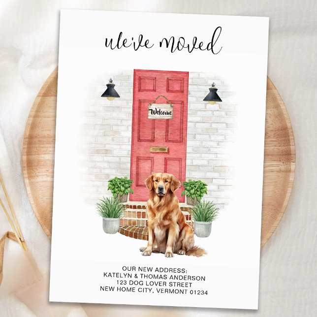 Vi har flyttat Golden Retriever Red Door Hund Flyt Meddelande (Skapare uppladdad)