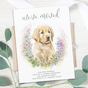 Vi Har Flyttat Golden Retriever Valp Hund Flyttar Meddelande Vykort