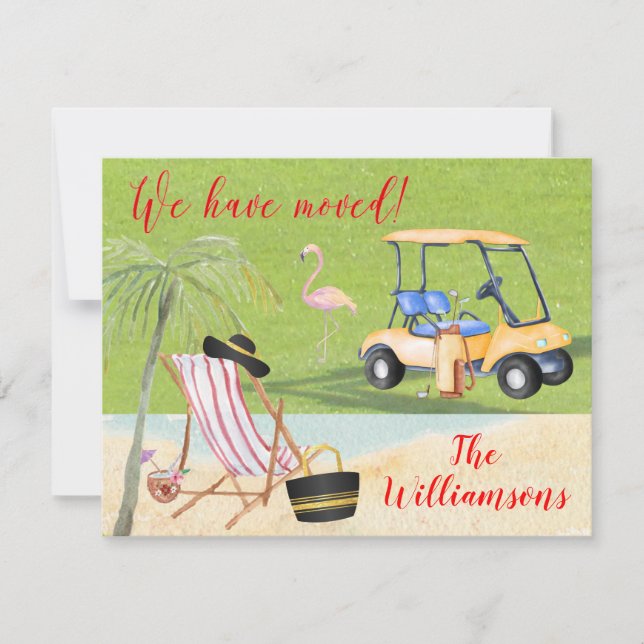 Vi har flyttat Golf Beach Budget FLAT Move Meddelande (Framsida)