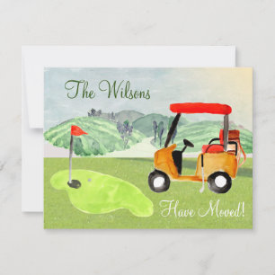 Vi har flyttat Golf Cart Grönt Pension Move Meddelande