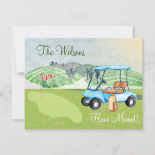 Vi har flyttat Golf Cart Grönt Pension Move Meddelande