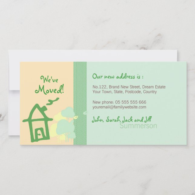 Vi har flyttat Green & Beige pasteller Foto Card Meddelande (Framsida)
