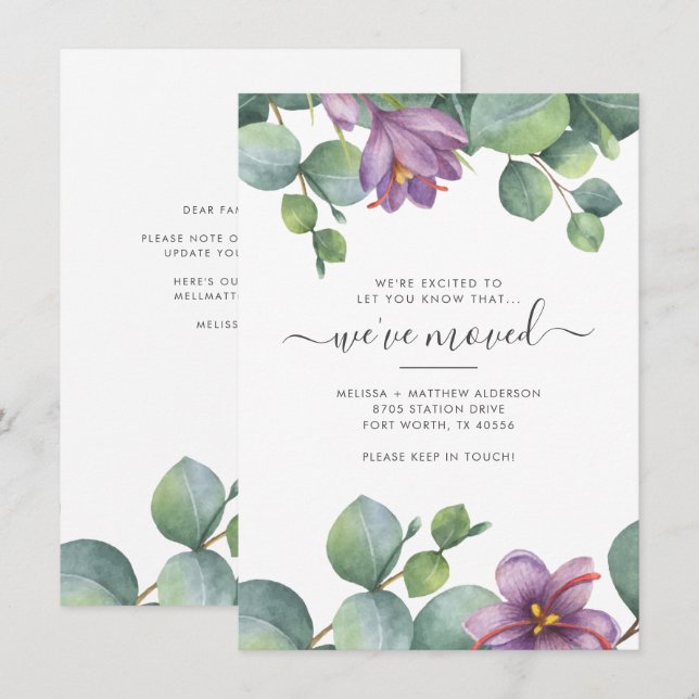 Vi har flyttat Grey Eucalyptus Foliage Flytta Anteckningskort (Fram/baksida)