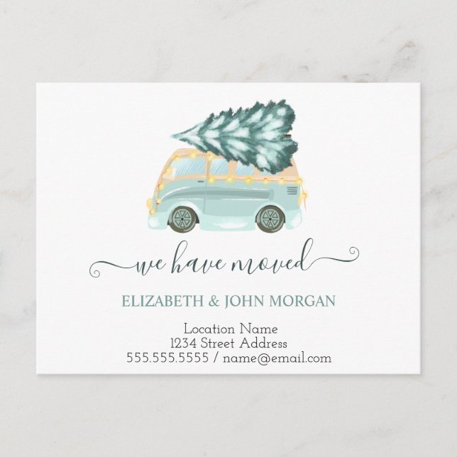 Vi Har Flyttat Grön Lastbil Tall Jul  Meddelande Vykort (Framsida)