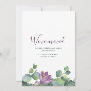 Vi har Flyttat Grönt Lila Blommigt New Home Meddelande