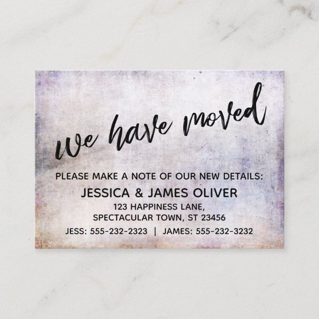 Vi har flyttat Grunge-kort för Avslappnad Handskri Visitkort (Framsida)