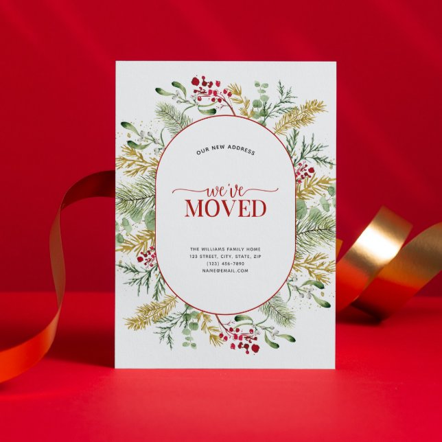 Vi har flyttat Guld Winter Flytta Meddelande (Sending your family and friends a festive 'We've Moved!' Christmas card!
)