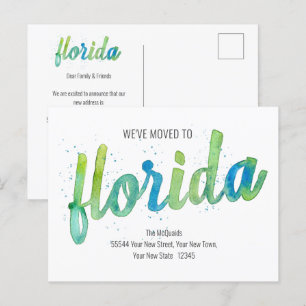 Vi har flyttat Hand-skriven Watercolor Florida Fly Helg Vykort