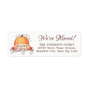 vi har flyttat Happy thanksgiving Pumpkin New Home Returadress Etikett