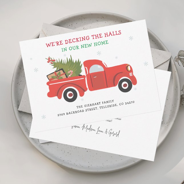 Vi har flyttat Helgdag Flytta Meddelande om julhäl (Decking New Halls Illustrated Truck Christmas Holidays Moving Announcement)
