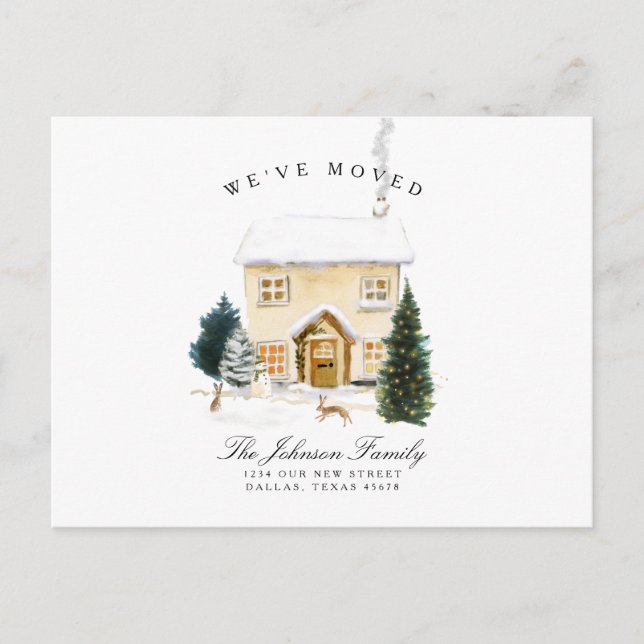 Vi har flyttat Helgdag Winter Snö julhus Meddelande Vykort (Framsida)