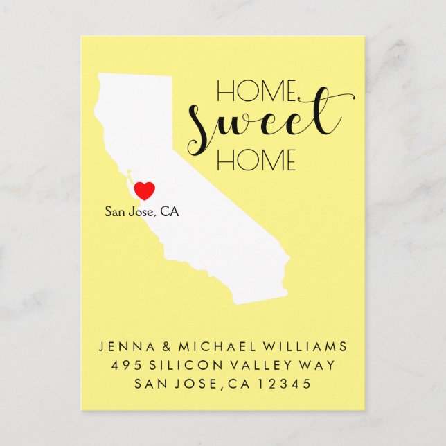 Vi har flyttat | Home Sweet Home California Meddelande Vykort (Framsida)