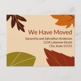 Vi har Flyttat Höst löv Flytta-tillkännagivandet Vykort