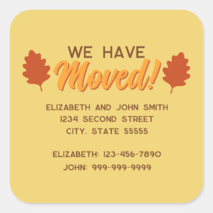 Vi Har Flyttat Höstlöv Flyttmeddelande Fyrkantigt Klistermärke