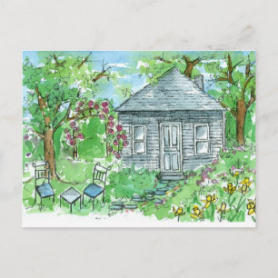 Vi har flyttat House Daffodil Cottage Watercolor Vykort