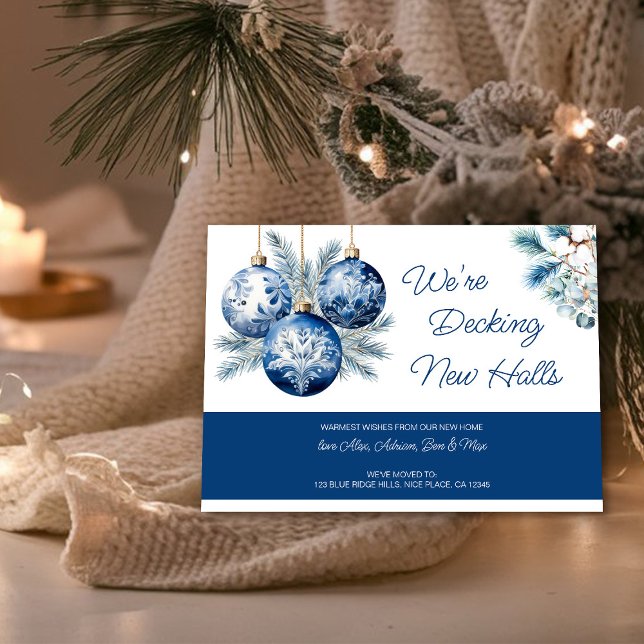 Vi har Flyttat jul Julkort (Decking New Halls christmas card from the Holiday Moving Announcements Collection by Darling & May)