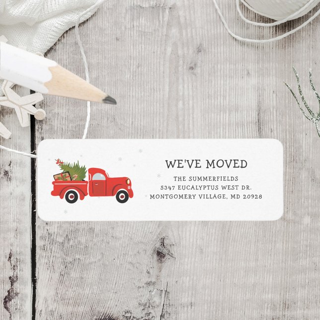 Vi har flyttat Jul Red Lastbil Returadress Etikett (Moving Address Announcement Envelope Label)