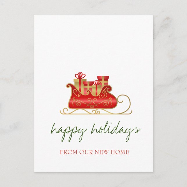 Vi har flyttat, jul släde semester  meddelande vykort (Framsida)