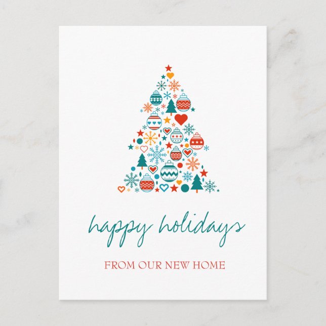 Vi Har Flyttat,Julgran Färgglada Kulor Meddelande Vykort (Framsida)