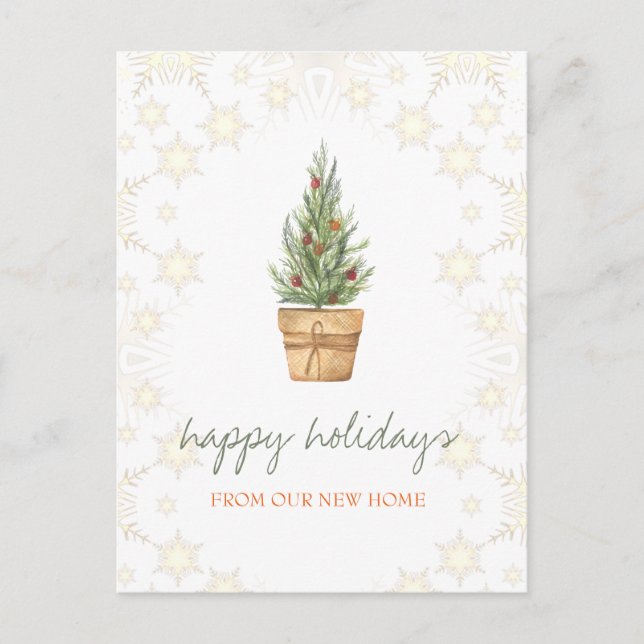 Vi har flyttat,Julgran,Kulor Snöflingor Meddelande Vykort (Framsida)