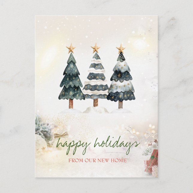 Vi Har Flyttat,Julstjärnor,Julgranar Holiday Meddelande Vykort (Framsida)